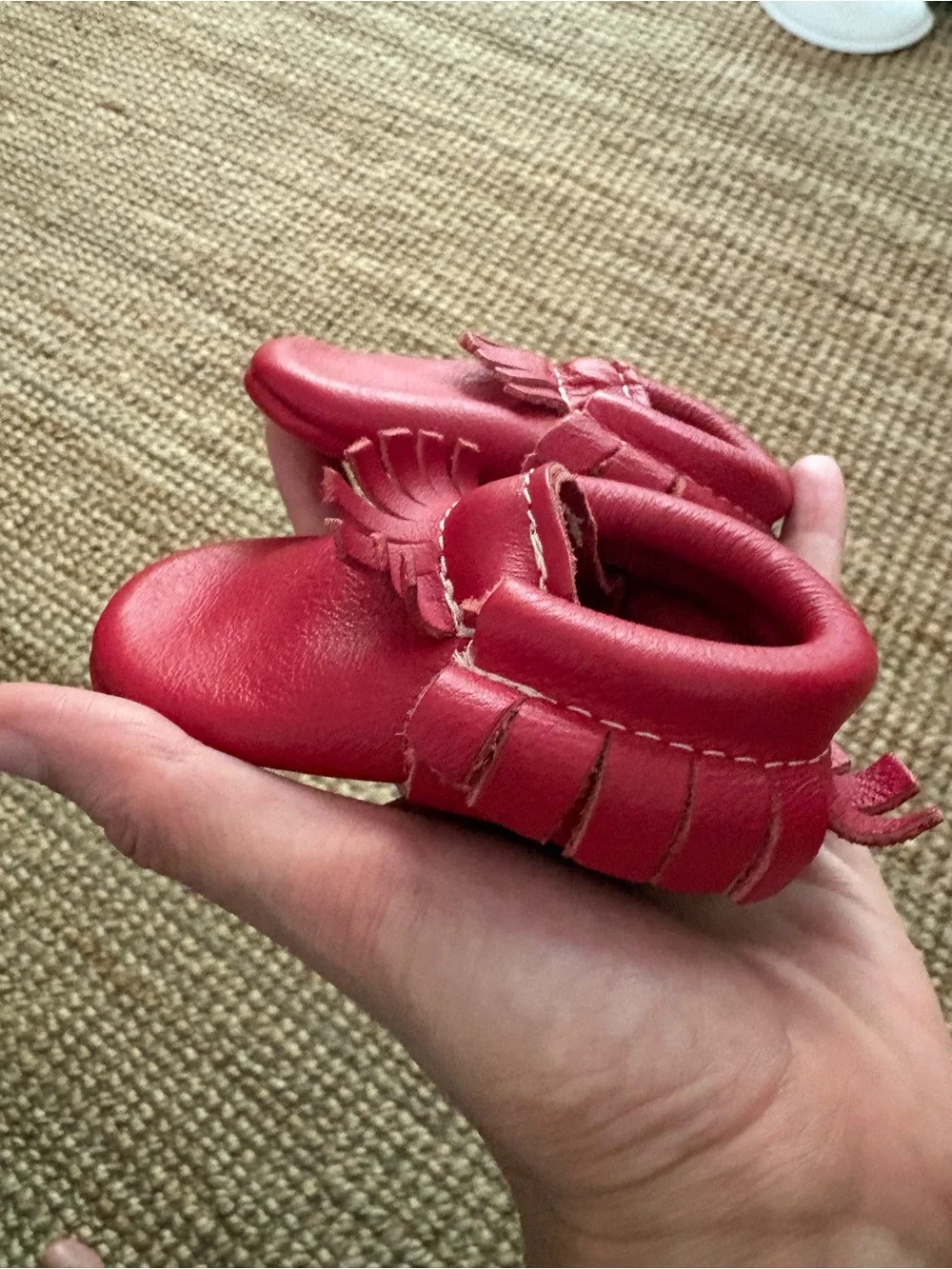Freshly Picked Baby Moccasins in Red - Soft Leather Kids Shoes size 2